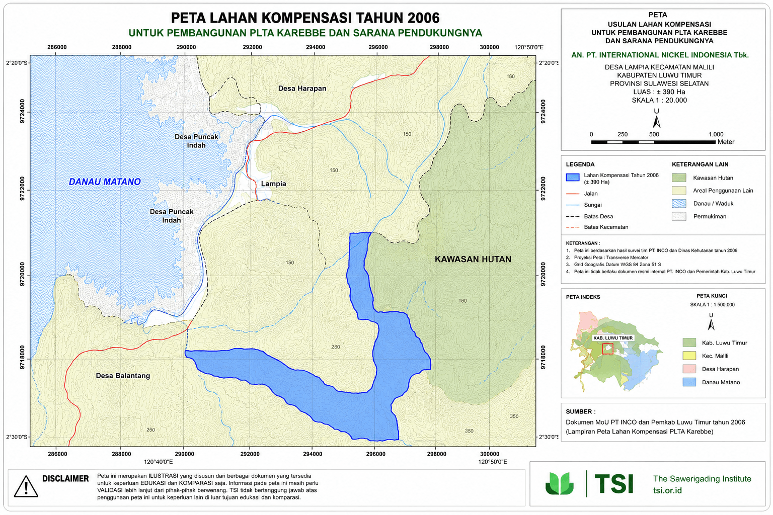 Peta Lahan Kompensasi berdasarkan MoU INCO-Pemda Lutim 2006